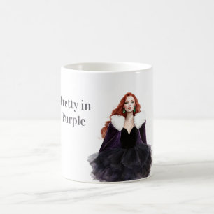 Caneca De Café Ruiva Feminina Bonita de Vestido Roxo