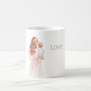 Caneca De Café Ruiva Vestido Rosa Amor Bebê