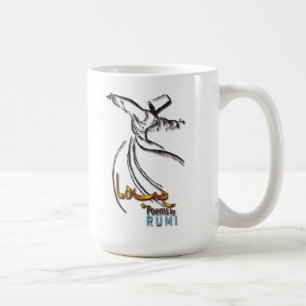 Caneca De Café Rumi branco, preto, azul - agrida o dervish