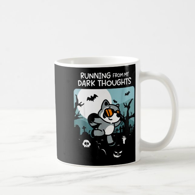 Caneca De Café Running From My Dark Thoughts Funny Raccoon Hallow (Direita)