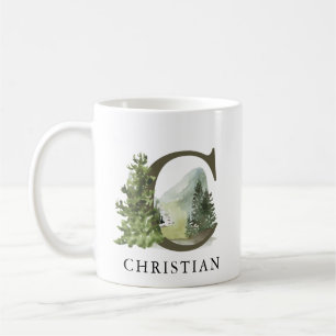 Caneca De Café Rusland Woodland Mountain - Letra C Monograma