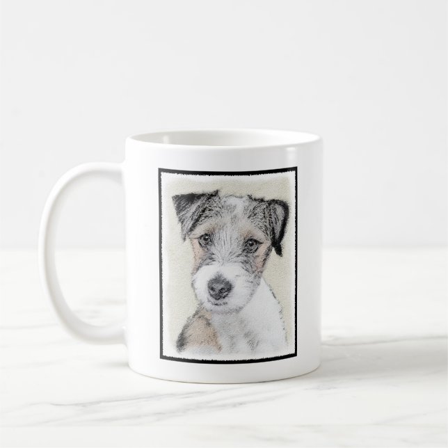 Caneca De Café Russell Terrier Rough Painting - Arte Original de  (Esquerda)