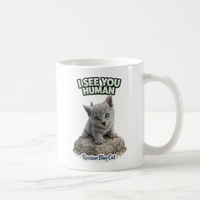 Caneca De Café Russian Blue Cat Mug - I see you human (Direita)