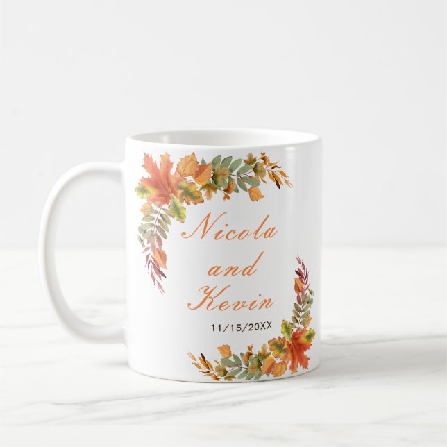 Caneca De Café Rustic Autumn Fall Leaves Wedding (Esquerda)