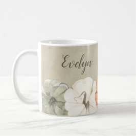 Caneca De Café Rustic Autumn White, Orange Pumpkins Personalizado