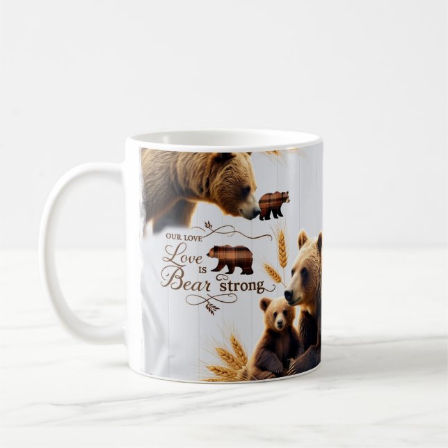 Caneca De Café Rustic Bear Family Love is Strong Classic Mug (Esquerda)