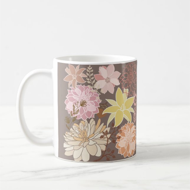 Caneca De Café Rustic Boho Asphalt Floral Pattern  (Esquerda)