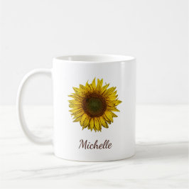 Caneca De Café Rustic Boho Sunflower Botanical Personalized