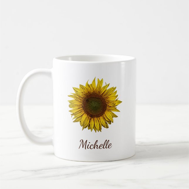 Caneca De Café Rustic Boho Sunflower Botanical Personalized (Esquerda)