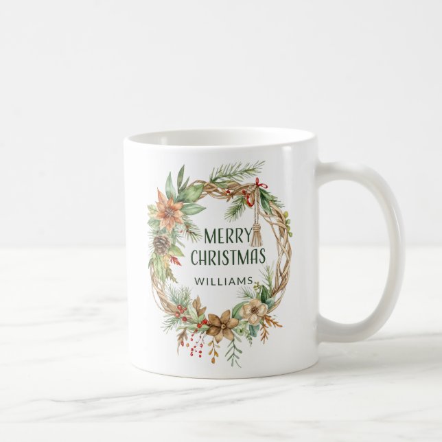 Caneca De Café Rustic Boho Wreath Holiday Coffee Mug (Direita)