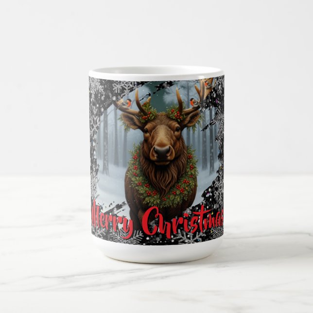 Caneca De Café Rustic Christmas moose winter woodland forest snow (Centro)