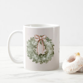 Caneca De Café Rustic Christmas Watercolor Wreath and Bow