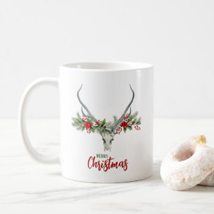Caneca De Café Rustic Country Reindeer Skull & Garland Natal