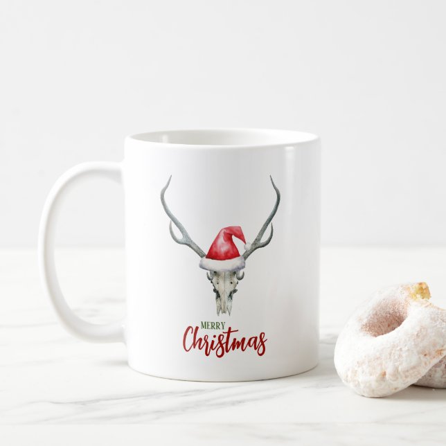 Caneca De Café Rustic Country Reindeer Skull Santa Hat Natal (Com Donut)
