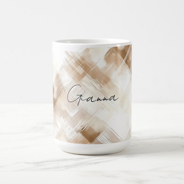 Caneca De Café Rustic Cream Brown Stripes Bridal Shower (Centro)