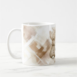 Caneca De Café Rustic Cream Brown Stripes Three Bunny Rabbits