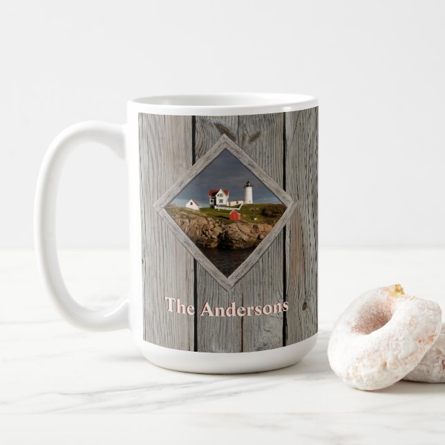 Caneca De Café Rustic Custom Family Nubble Lighthouse (Com Donut)