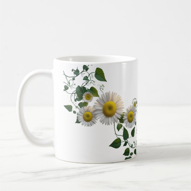 Caneca De Café Rustic Daisy Green Ivy Botanical Classic Mug (Esquerda)