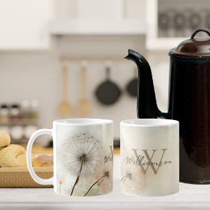 Caneca De Café Rustic Dandelions Monograma