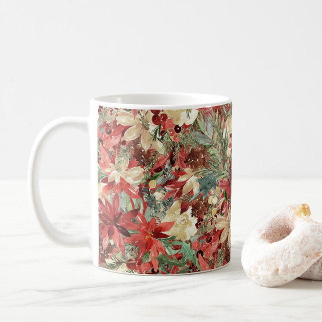 Caneca De Café Rustic Elegant Holiday Poinsettia Christmas Floral (Com Donut)