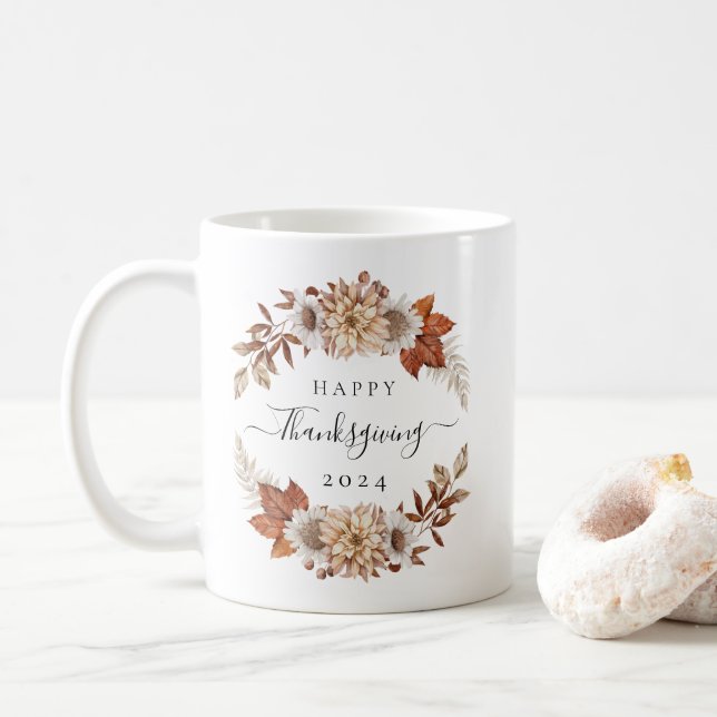 Caneca De Café Rustic Fall Deixa Feliz Ação de Graças (Com Donut)
