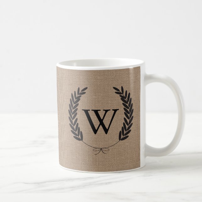 Caneca De Café Rustic Faux Burlap & Black Laurels (Direita)