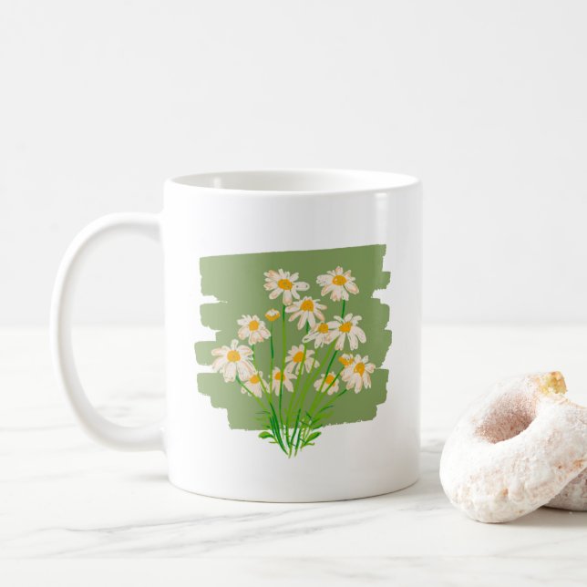 Caneca De Café Rustic Floral Design on Green Background (Com Donut)