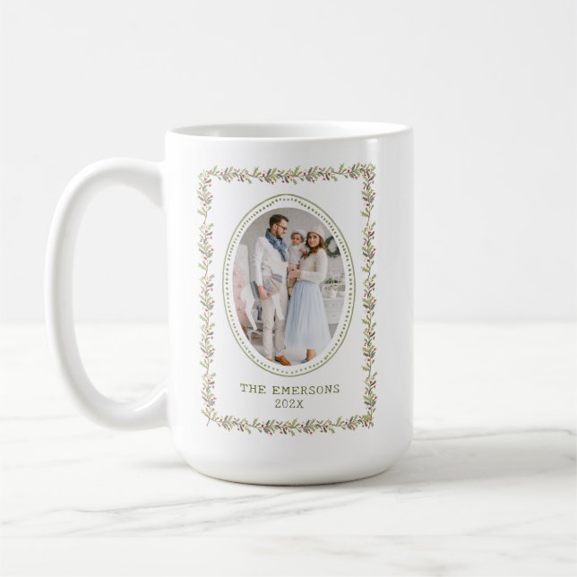 Caneca De Café Rustic Green Botanical Christmas Mug (Esquerda)