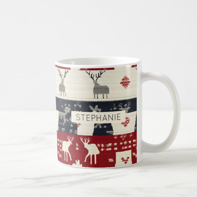 Caneca De Café Rustic Nordic Reindeer & Snowflake | Padrão do kit (Direita)