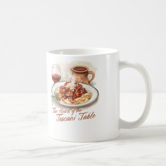 Caneca De Café Rustic Tuscan Pappardelle Pasta Watercolor Art (Direita)