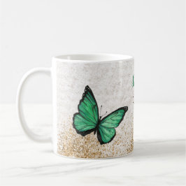 Caneca De Café Rustic Vintage Esmeralda Verde Dourado Borboleta  