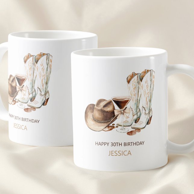 Caneca De Café Rustic Western Cowgirl Boots Happy 30th Birthday (Rustic Western Cowgirl Boots Happy 30th Birthday Coffee Mug)