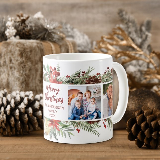 Caneca De Café Rustic Woodland Christmas Family 4 Photo (Criador carregado)