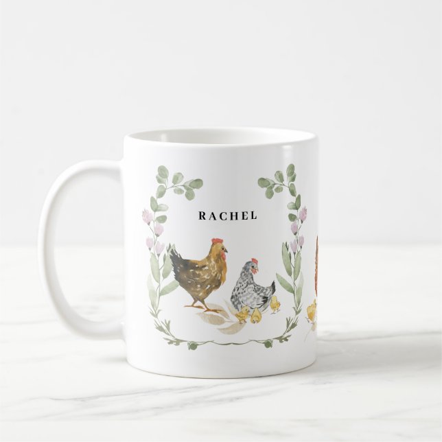 Caneca De Café Rústica Floral Galinha-De-Corte Nome Mug (Esquerda)