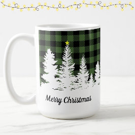 Caneca De Café Rústico Natal Plaid Búfalo Verde Floresta Feliz Na
