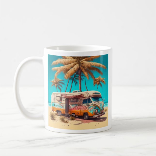 Caneca De Café RV retrô e palmeiras (Esquerda)
