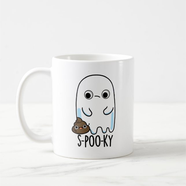 Caneca De Café S-Poo-ky Engraçado, Ghost Poop Pun (Esquerda)