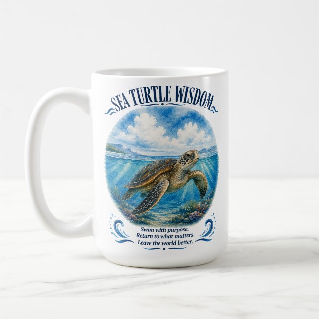 Caneca De Café Sabedoria da Tartaruga Marinha Sob as Ondas (Esquerda)