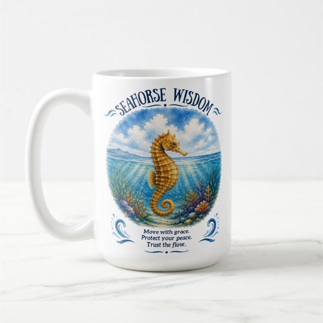 Caneca De Café Sabedoria do Cavalo-Marinho Sob as Ondas (Esquerda)