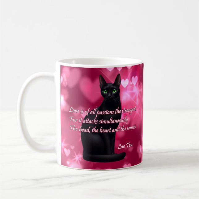 Caneca De Café Sabedoria Gata Negra - Corações Brilhantes (Esquerda)