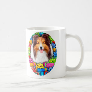 Caneca De Café Sable aberto dos presentes do Natal de Sheltie