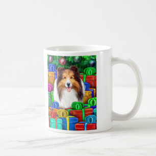 Caneca De Café Sable aberto dos presentes do Natal de Sheltie