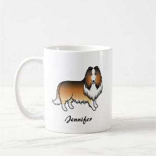 Caneca De Café Sable Rough Collie Cute Cartoon Cão & Nome