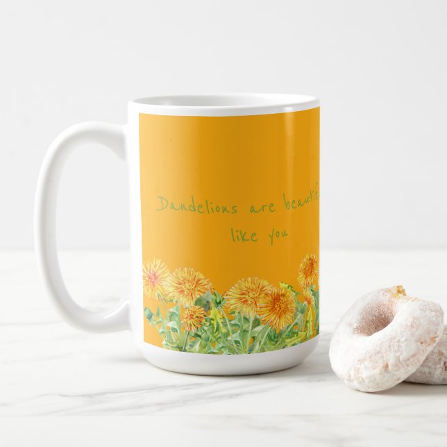 Caneca De Café Saffron Yellow Dandelions É Bonita Como Você (Com Donut)