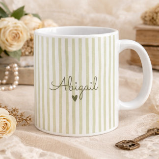Caneca De Café Sage Green Custom Name Striped Cup Gift For Her 