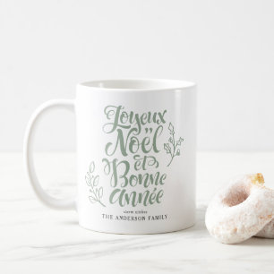 Caneca De Café Sage Green Joyeux Noël e Bonne Année Calliographic