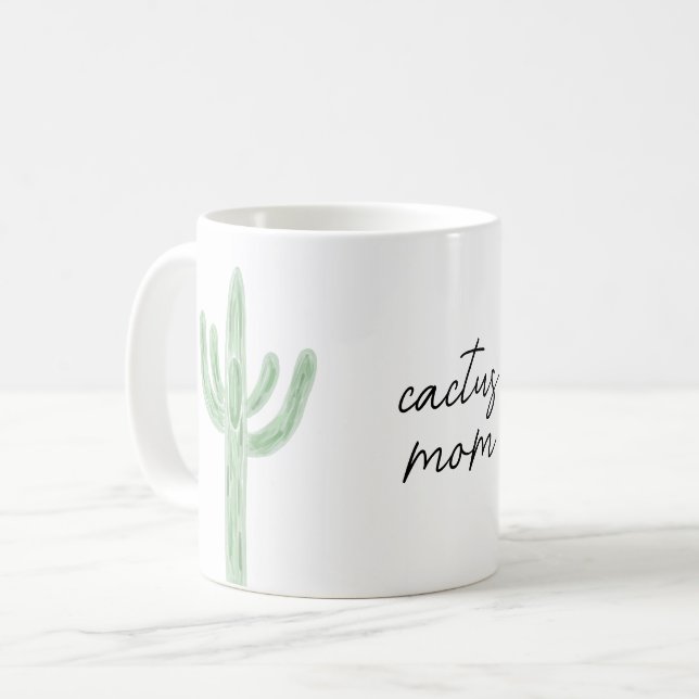 Caneca De Café Sage Green Saguaro Cactus Mãe Aquarela (Frente Esquerda)