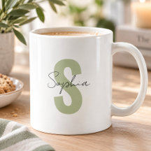 Sage Verde Monograma Letra Caligrafia Nome