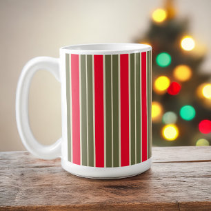 Caneca De Café Sage vermelho listras retrô verdes Natal feriado