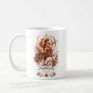 Caneca De Café Sagitário Boho Zodíaco Terracota Botânico